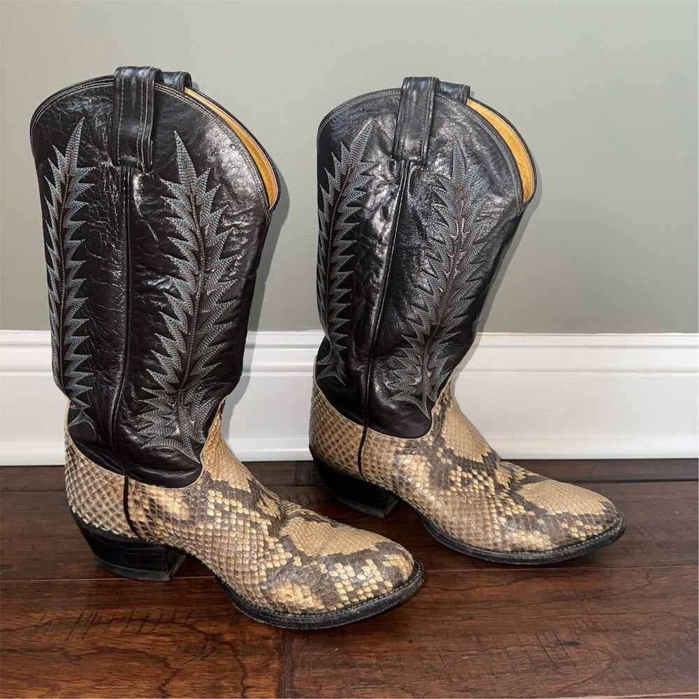 Tony Lama Rare Python Snakeskin Cowboy Boots 6868 Mens 8E Vintage Exotic Western
